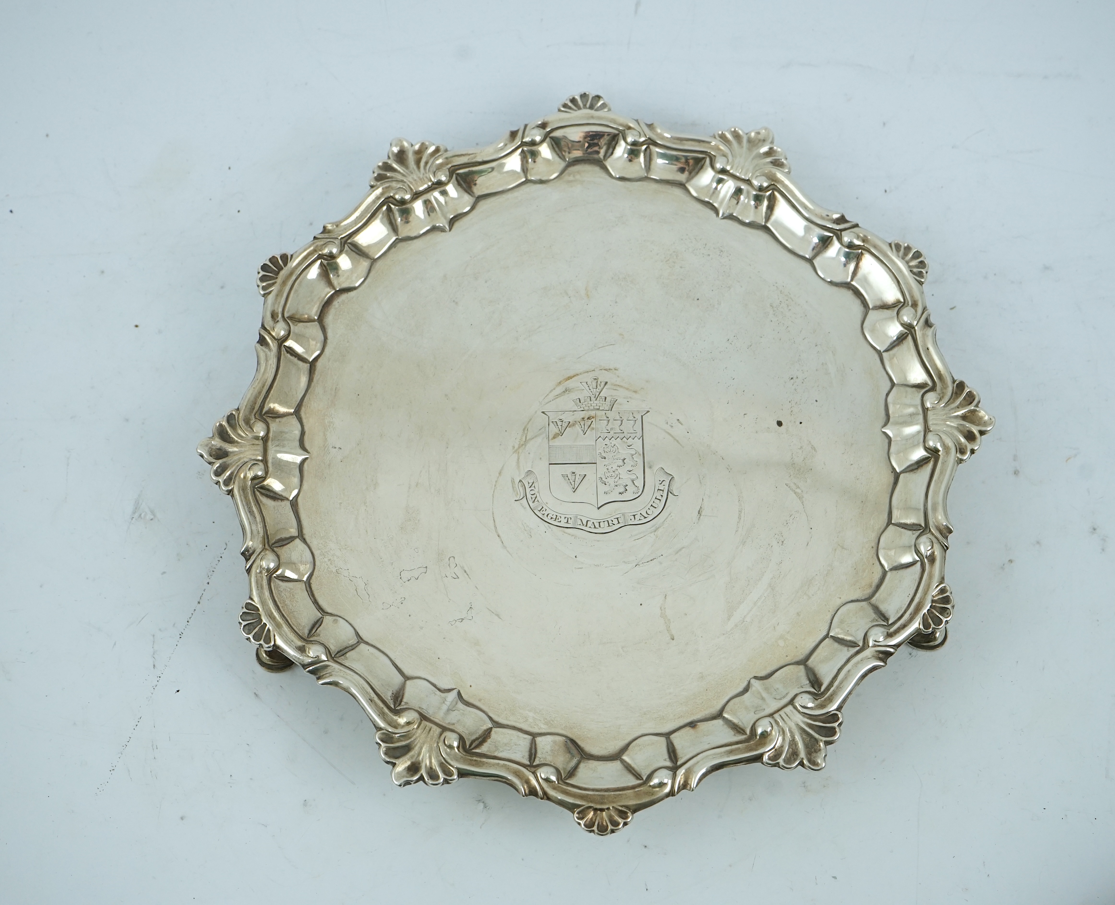 A late George II silver salver, by William Peaston